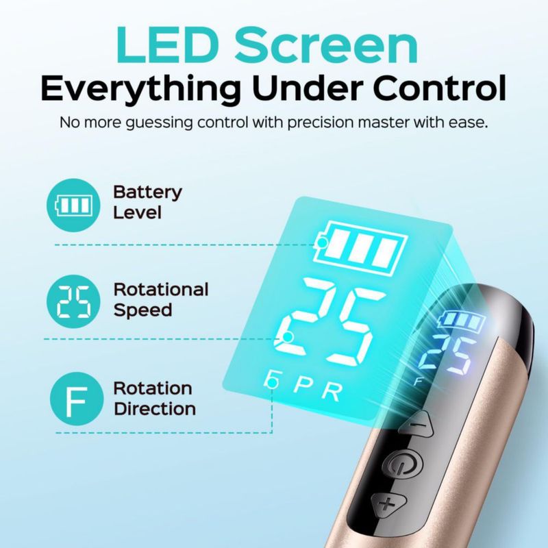 Taladro eléctrico para uñas COSLUS C51 inalámbrico 25 velocidades LED dorado