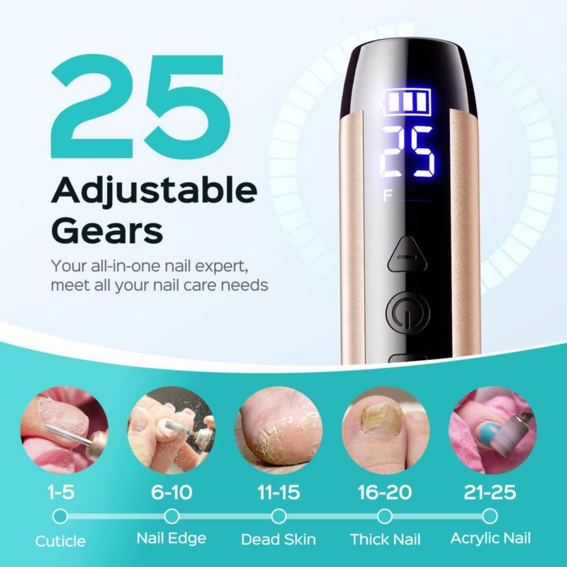Taladro eléctrico para uñas COSLUS C51 inalámbrico 25 velocidades LED dorado