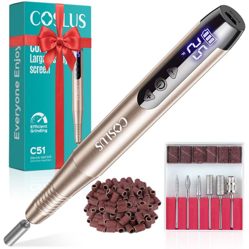 Taladro eléctrico para uñas COSLUS C51 inalámbrico 25 velocidades LED dorado