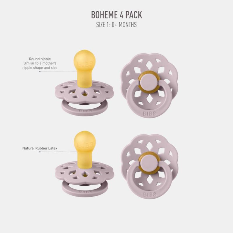 Chupetes Bibs Boheme 0-6 meses paquete de 4 color lila polvo