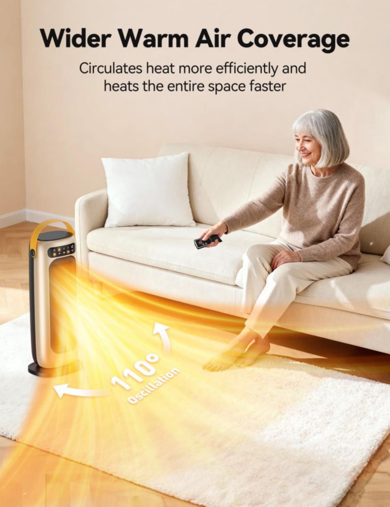 Calefactor KQPZ 1500W Cerámico con Control Remoto y Oscilación de 110°