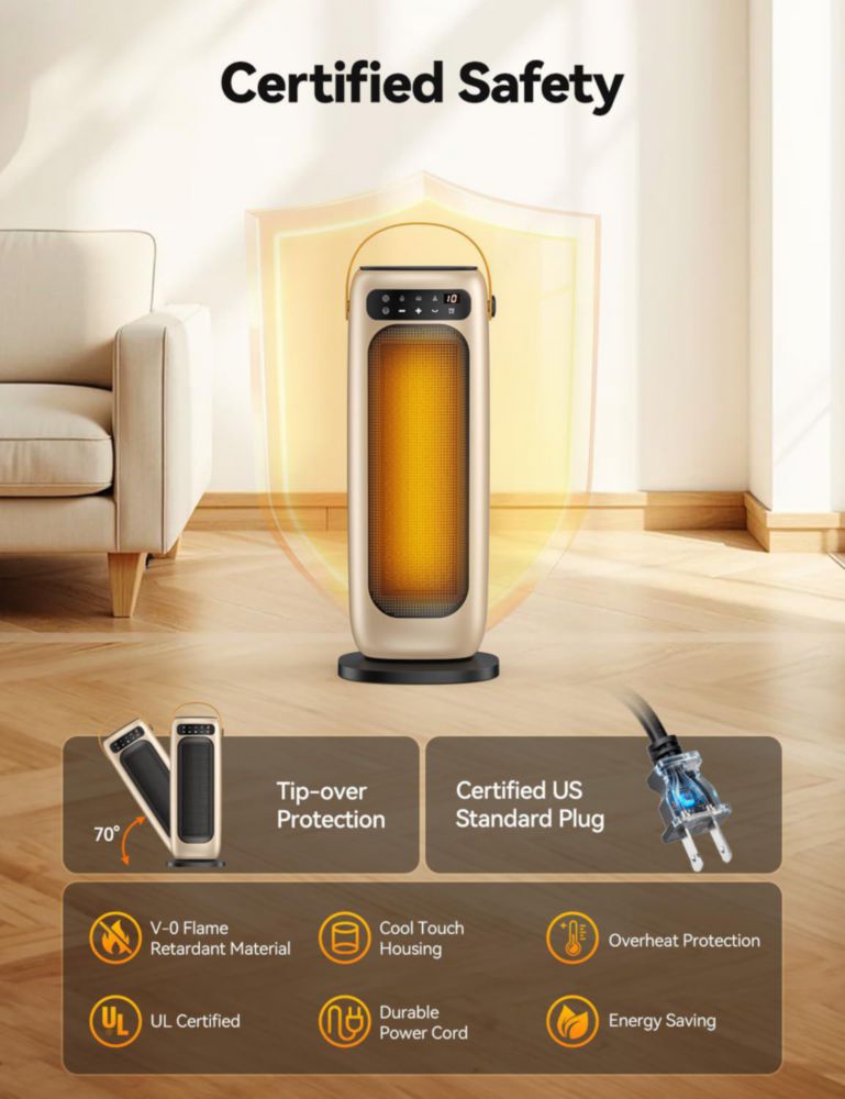 Calefactor KQPZ 1500W Cerámico con Control Remoto y Oscilación de 110°