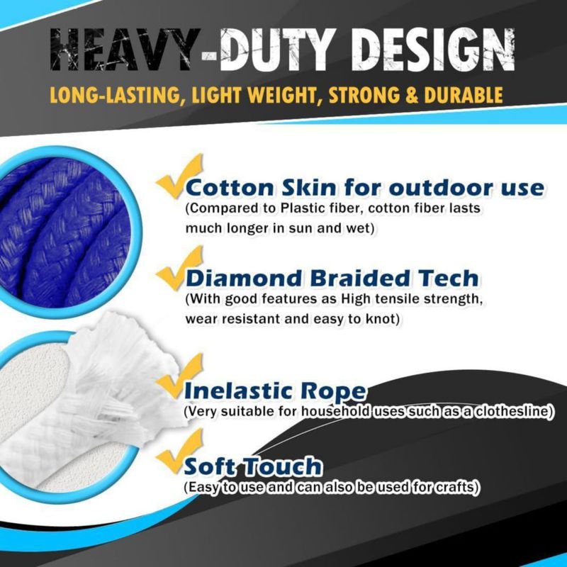 Cuerda PH PERKHOMY 61 m Algodón 5 mm Trenzado Diamante Azul