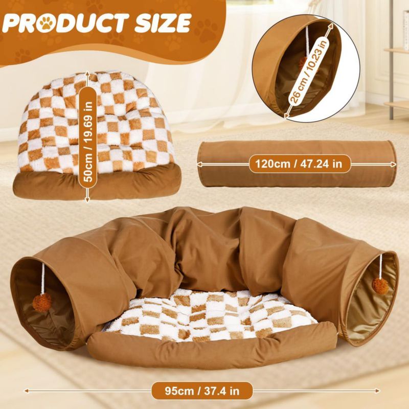 Cama Túnel para Conejitos Spardar 120 cm Caqui con Colchón Extraíble
