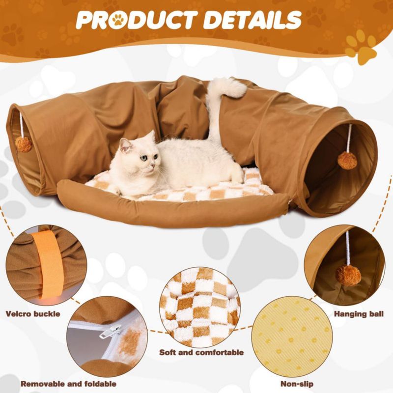 Cama Túnel para Conejitos Spardar 120 cm Caqui con Colchón Extraíble