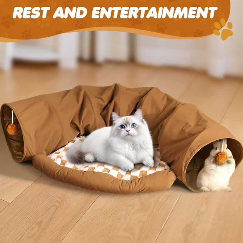 Cama Túnel para Conejitos Spardar 120 cm Caqui con Colchón Extraíble