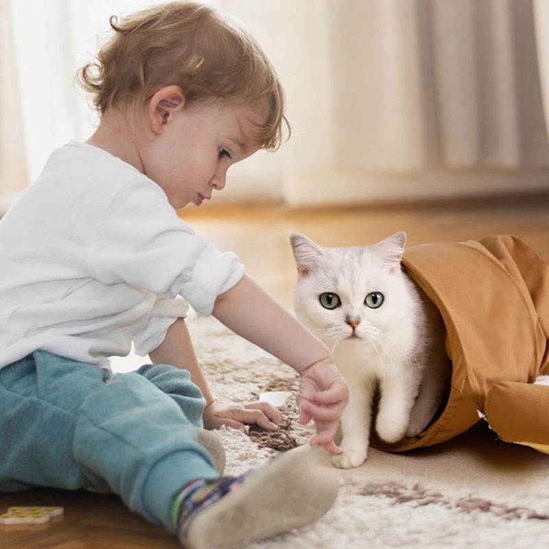 Cama Túnel para Conejitos Spardar 120 cm Caqui con Colchón Extraíble
