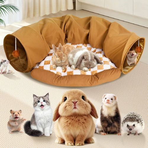 Cama Túnel para Conejitos Spardar 120 cm Caqui con Colchón Extraíble
