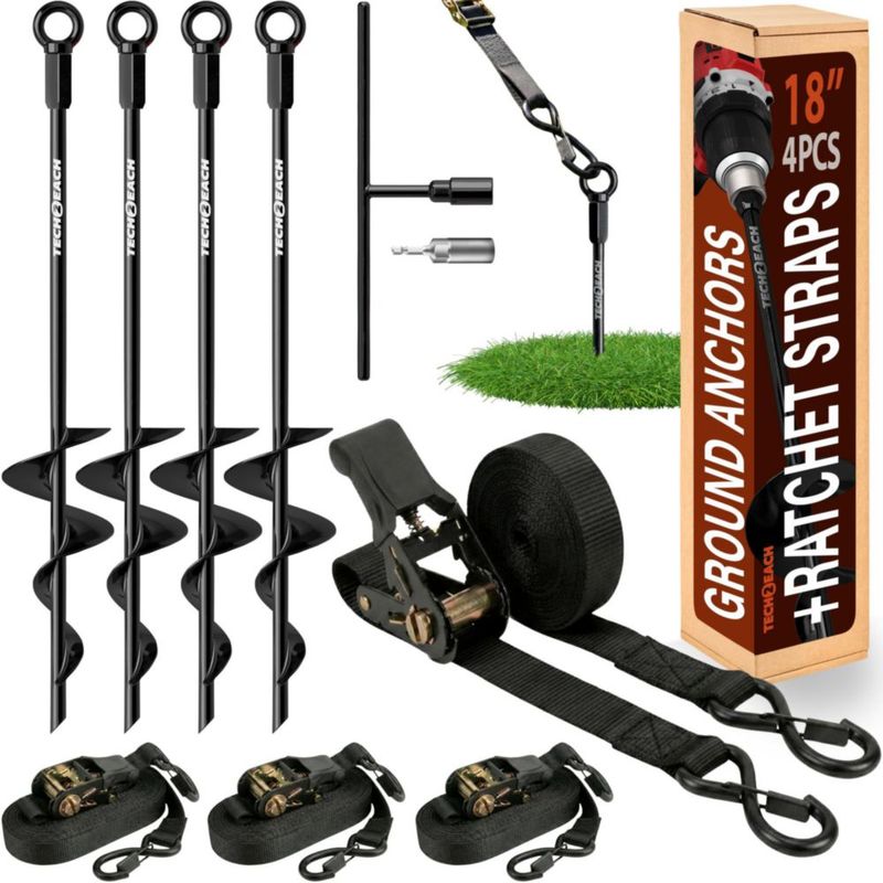 Anclajes de Tierra TECH2EACH 46 cm con Correas de Trinquete