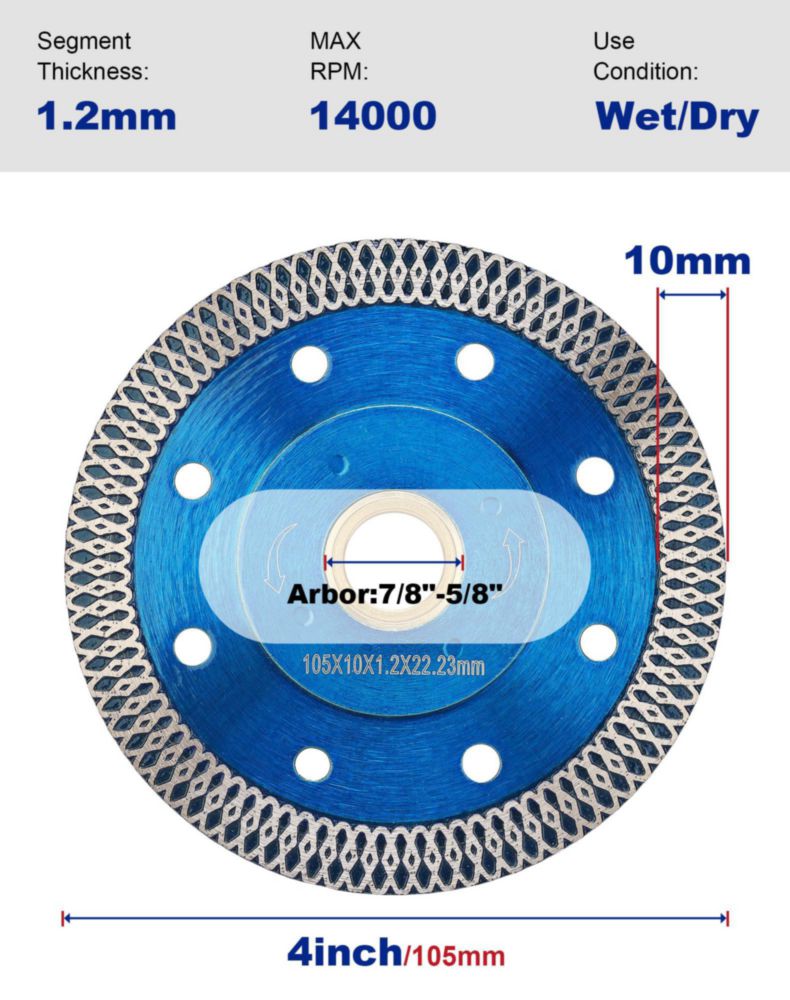 Hoja de sierra OSECH 10 cm 5 piezas Turbo para porcelanato Seco/Húmedo