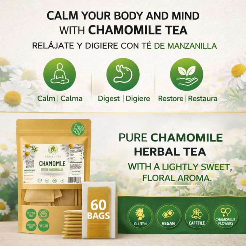 Té de manzanilla B-Experts 60 bolsitas sin cafeína vegano