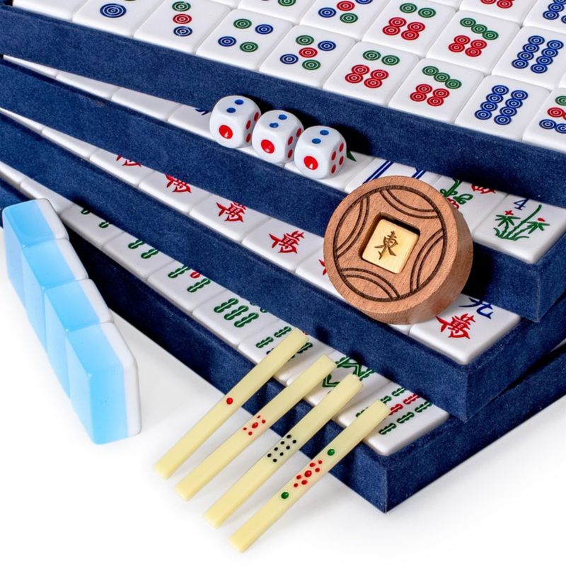 Set de Mahjong chino YMI Glacier Pearl con 146 fichas de tamaño medio
