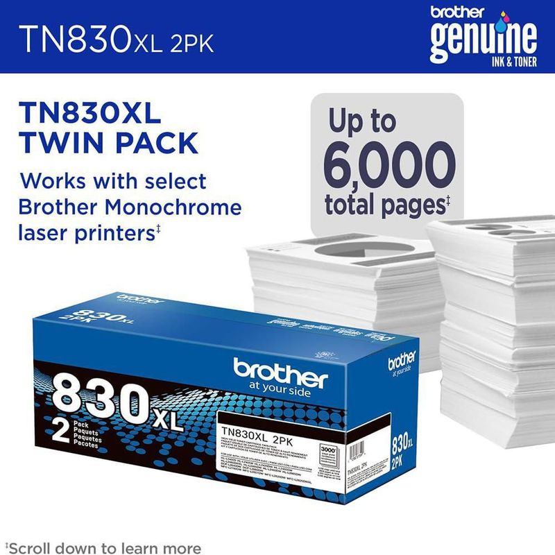 Tóner Brother TN830XL 2PK Negro de alto rendimiento