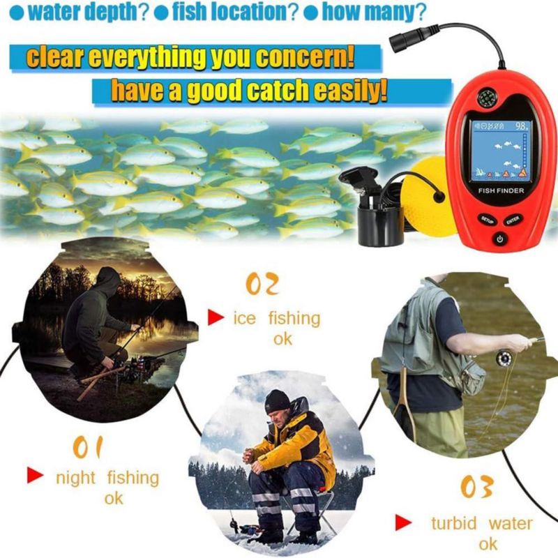 Sonda de pesca portátil LUCKY con cable 100 m y ángulo de haz 45°