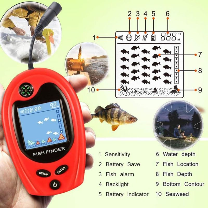 Sonda de pesca portátil LUCKY con cable 100 m y ángulo de haz 45°