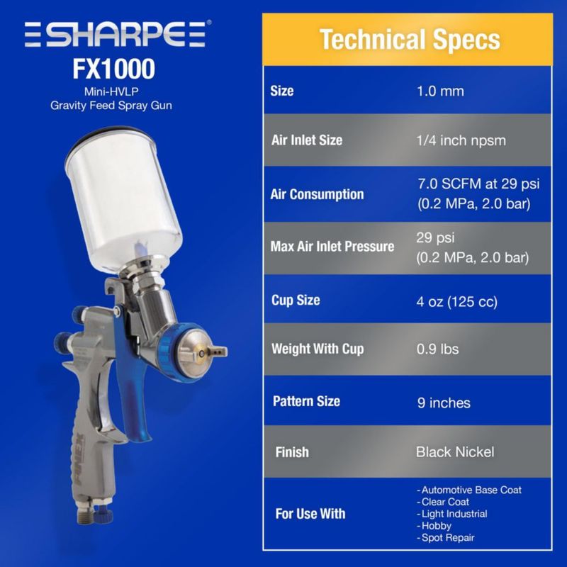 Pistola de pulverización SHARPE FX1000 1.0 mm HVLP