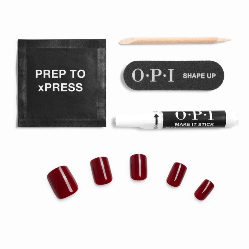Uñas postizas OPI Como se Llama? Rojo oscuro intenso