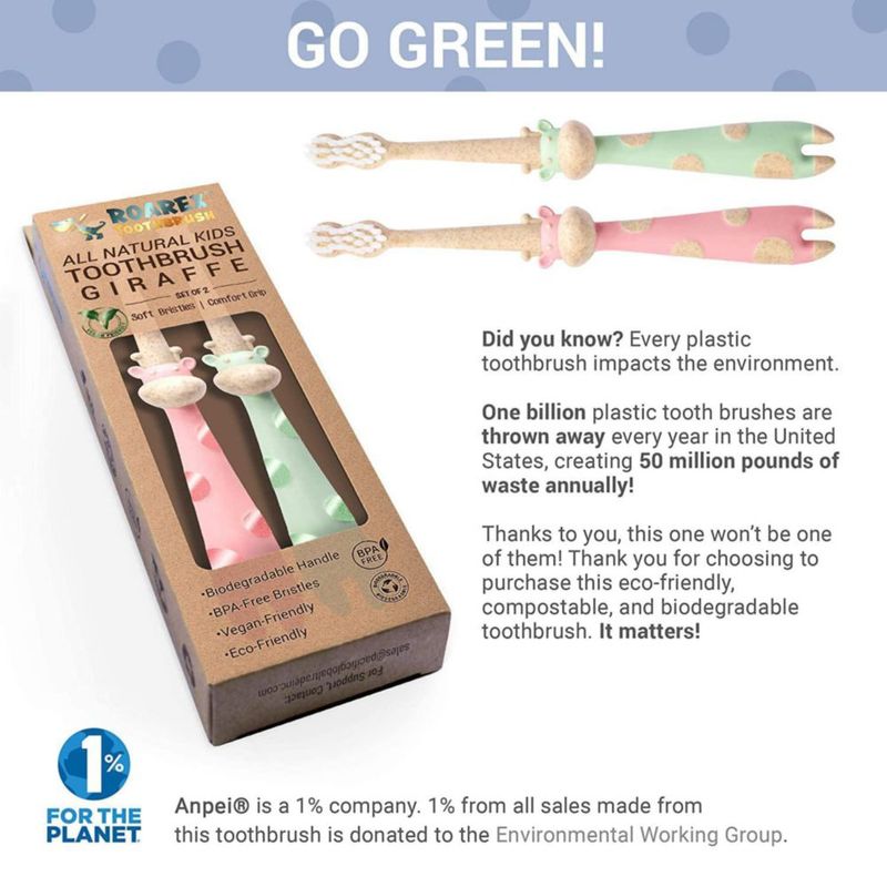 Cepillo de dientes vegano ANPEI ROARex con forma de jirafa - paquete de 2