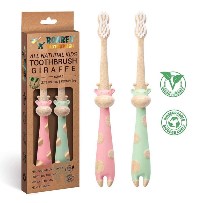 Cepillo de dientes vegano ANPEI ROARex con forma de jirafa - paquete de 2
