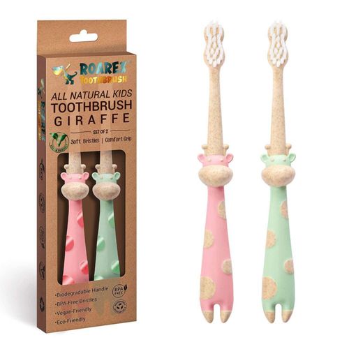 Cepillo de dientes vegano ANPEI ROARex con forma de jirafa - paquete de 2