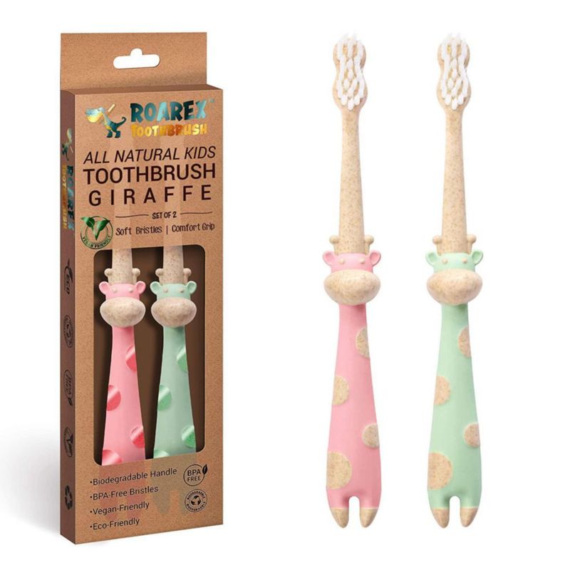 Cepillo de dientes vegano ANPEI ROARex con forma de jirafa - paquete de 2