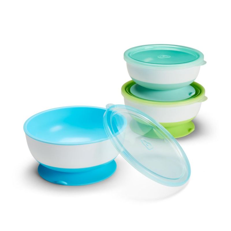 Tazones para bebé Munchkin 3‑pack azul/verde con tapas