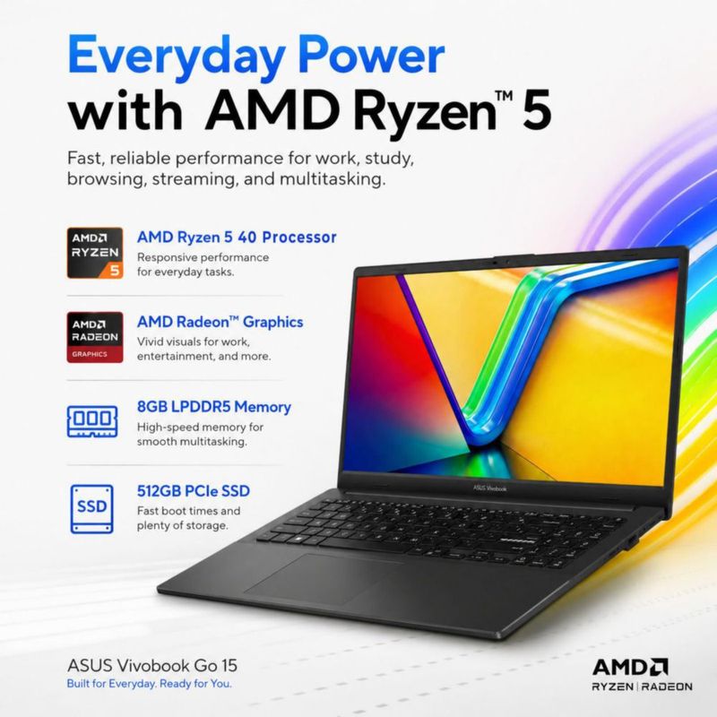 Portátil ASUS Vivobook Go 156" Ryzen 5 8 GB 1 TB SSD