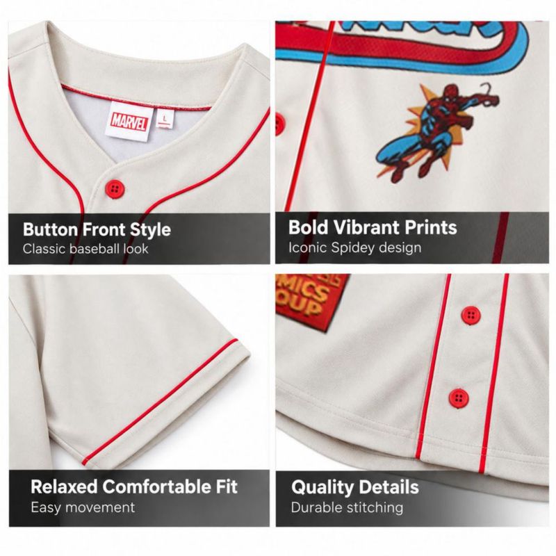 CAMISETA Marvel Spiderman - Jersey de Béisbol de Moda