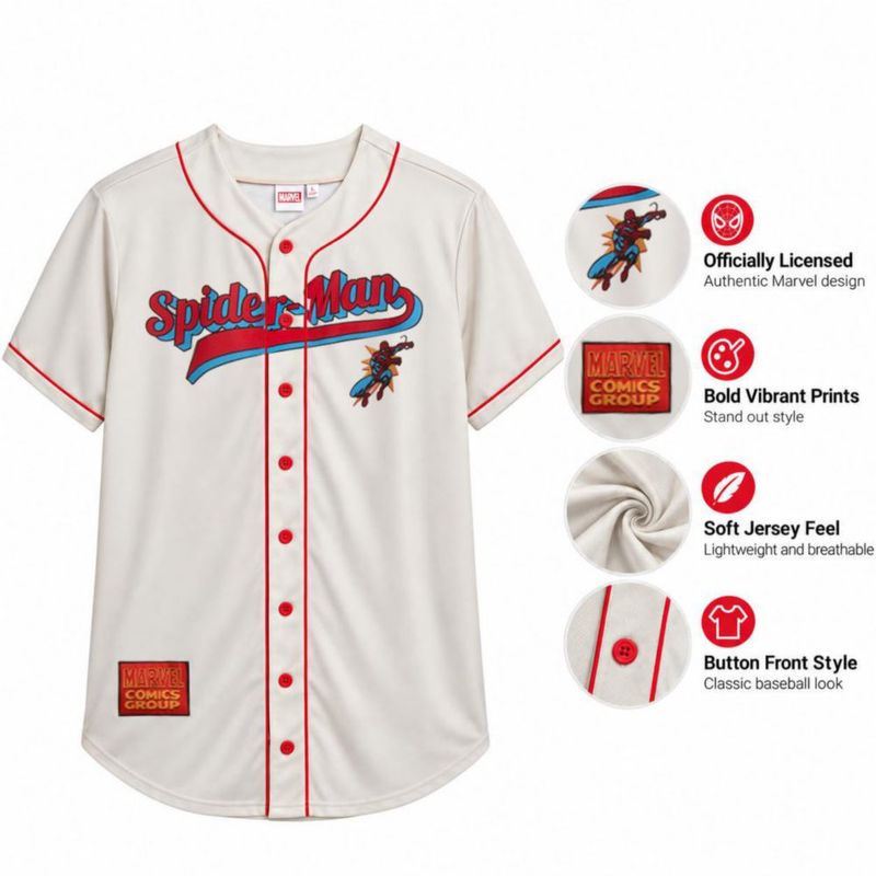 CAMISETA Marvel Spiderman - Jersey de Béisbol de Moda