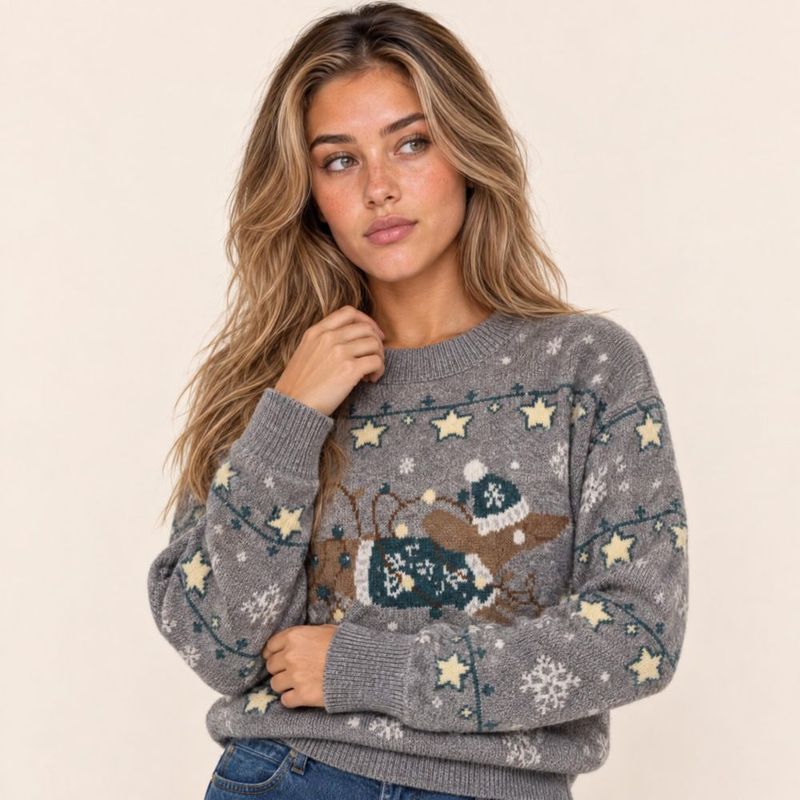 Suéter Navideño Oversized Gris Jaspeado Para Mujer Forever 21