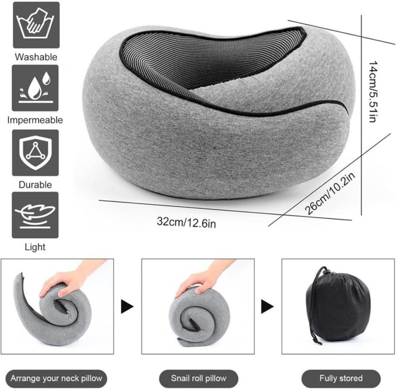 Almohada de viaje WEIRSUN de espuma de memoria con envoltura para el mentón