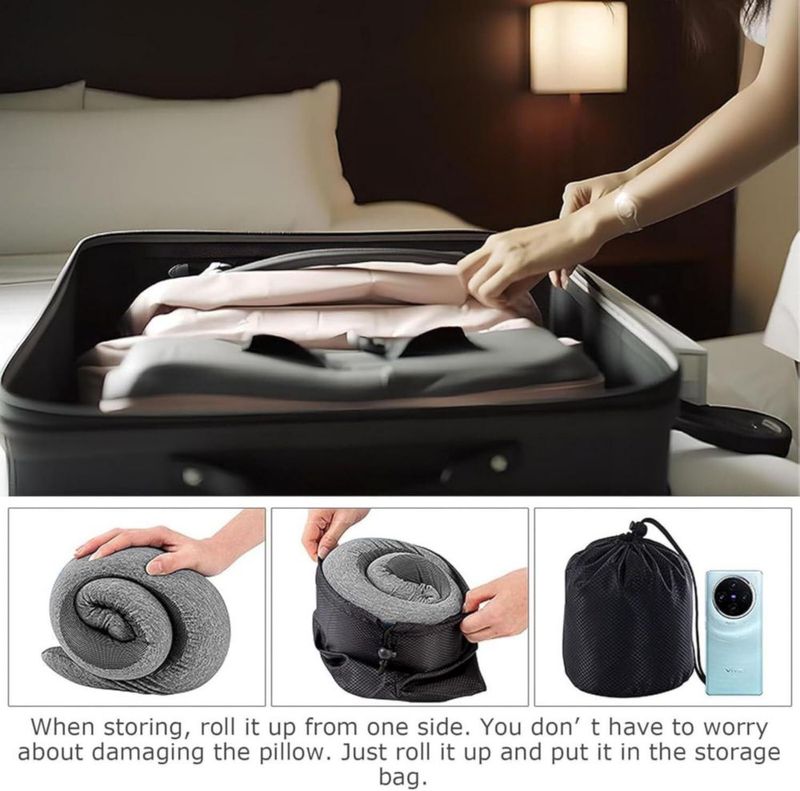 Almohada de viaje WEIRSUN de espuma de memoria con envoltura para el mentón