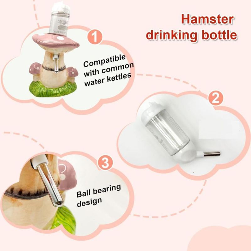 Refugio para hámster BELEATAL de cerámica rosa + botella + cuenco