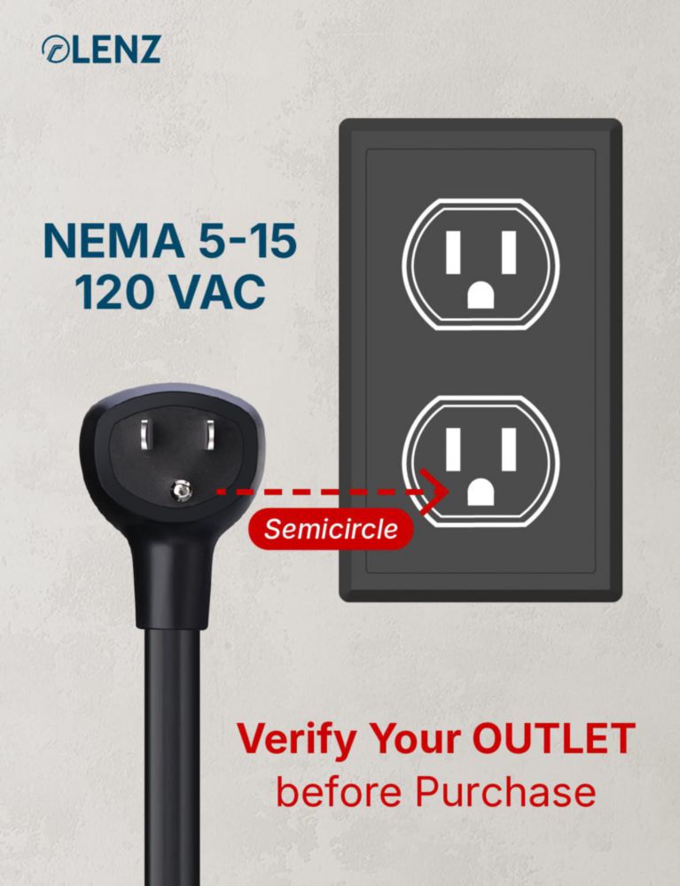 Adaptador LENZ NEMA 5‑15 para Tesla 35 cm 120 V