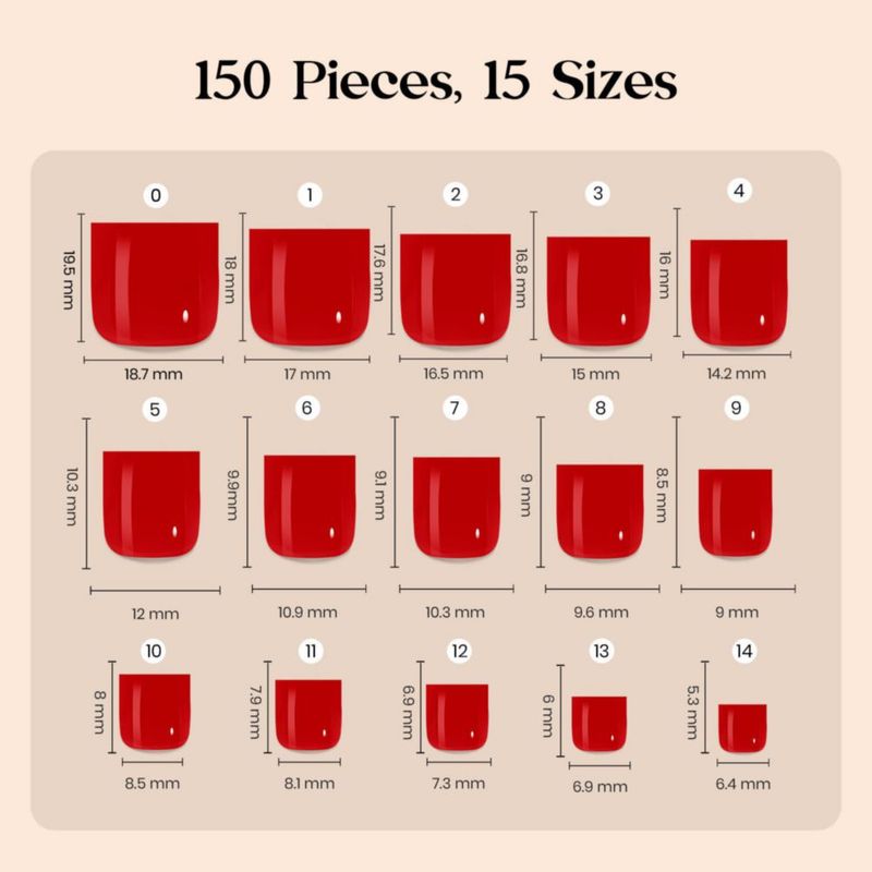 Uñas postizas para pies Beetles Gel Polish 150 piezas - Rojo