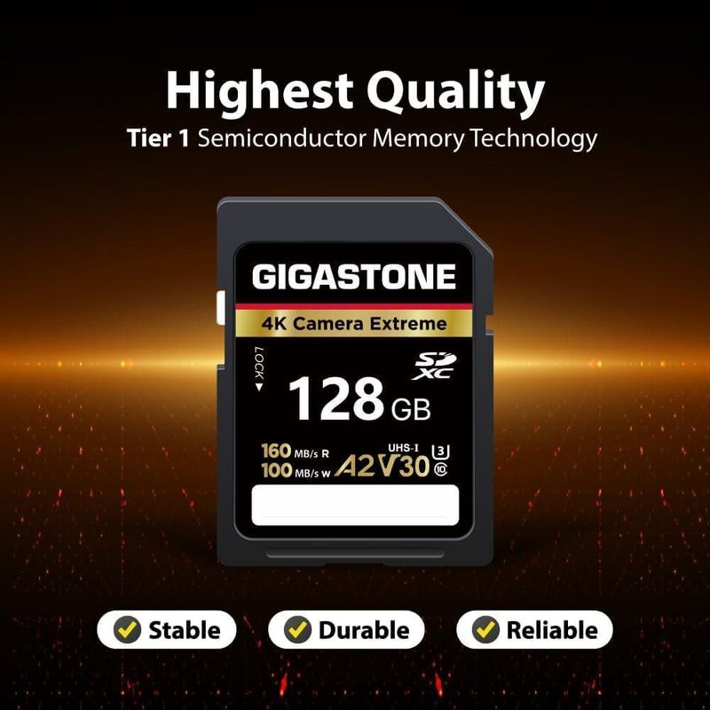 Tarjeta SD GIGASTONE 128 GB (2 unidades) UHS‑I A2 V30 170 MB/s