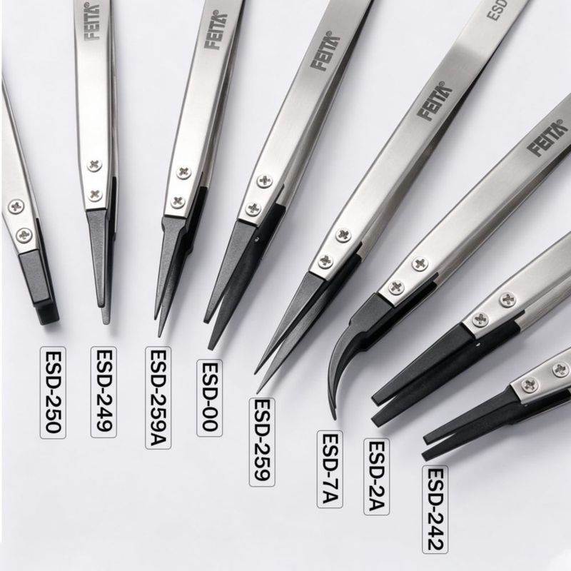 Set de 8 pinzas FEITA ESD de acero inoxidable