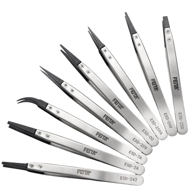 Set de 8 pinzas FEITA ESD de acero inoxidable