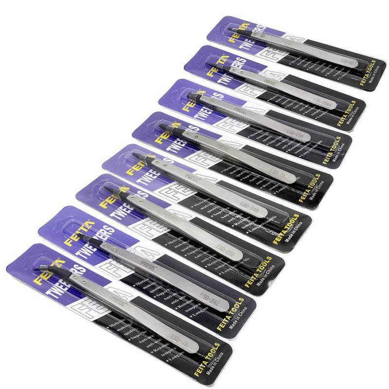 Set de 8 pinzas FEITA ESD de acero inoxidable