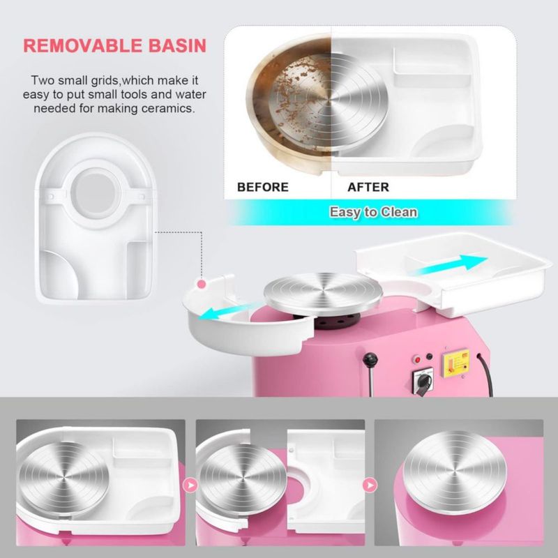 Torno de alfarería Homiesetify 25 cm 350 W rosa con herramientas