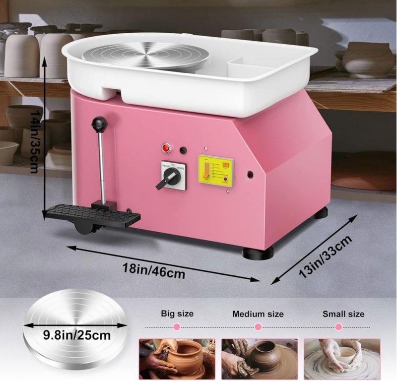 Torno de alfarería Homiesetify 25 cm 350 W rosa con herramientas