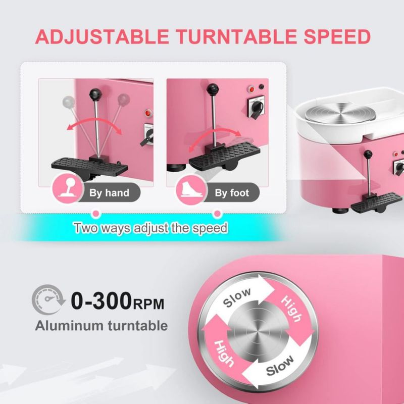 Torno de alfarería Homiesetify 25 cm 350 W rosa con herramientas