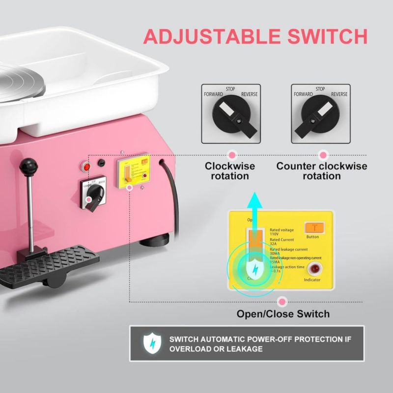 Torno de alfarería Homiesetify 25 cm 350 W rosa con herramientas