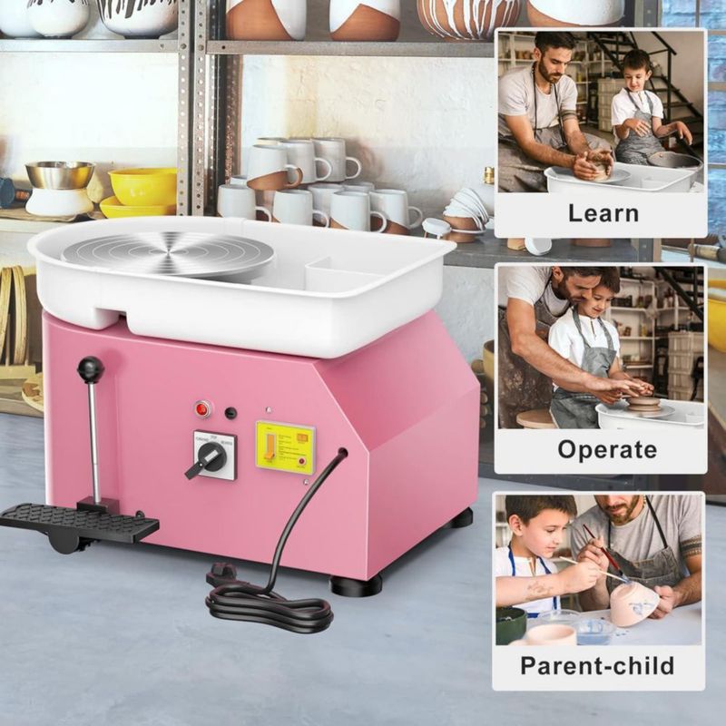 Torno de alfarería Homiesetify 25 cm 350 W rosa con herramientas