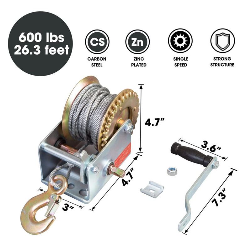 Winche de Barco ROAD DAWG 600 lb (272 kg) con Cable de 8 m y Manivela Manual