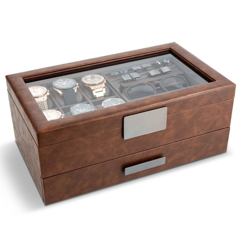 Caja de joyería Glenor de fibra de carbono color marrón