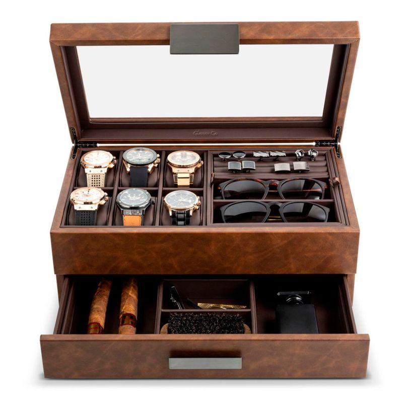 Caja de joyería Glenor de fibra de carbono color marrón