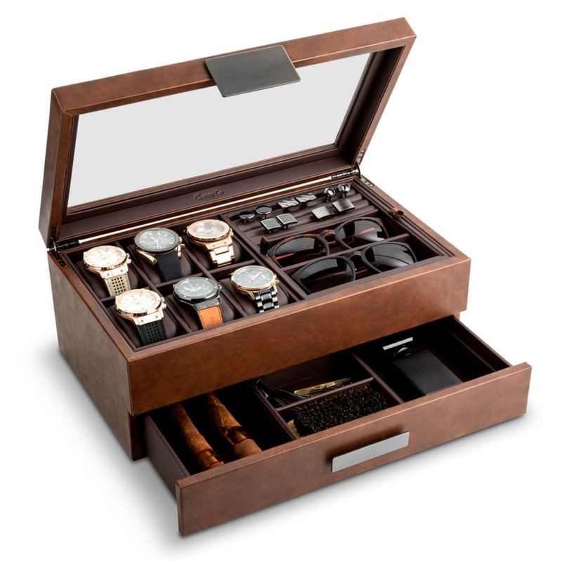 Caja de joyería Glenor de fibra de carbono color marrón
