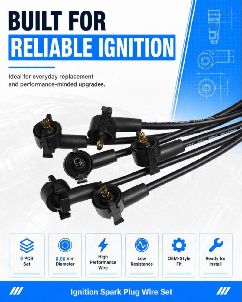 Juego de cables de bujía Autopart T de 6 piezas silicona de 8 mm