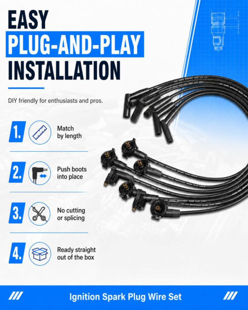Juego de cables de bujía Autopart T de 6 piezas silicona de 8 mm